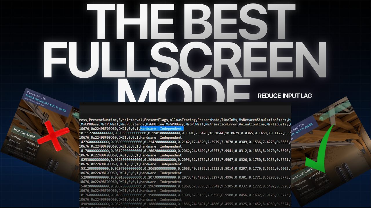 Fullscreen mode and PresentMon comparison for reducing gaming input lag
