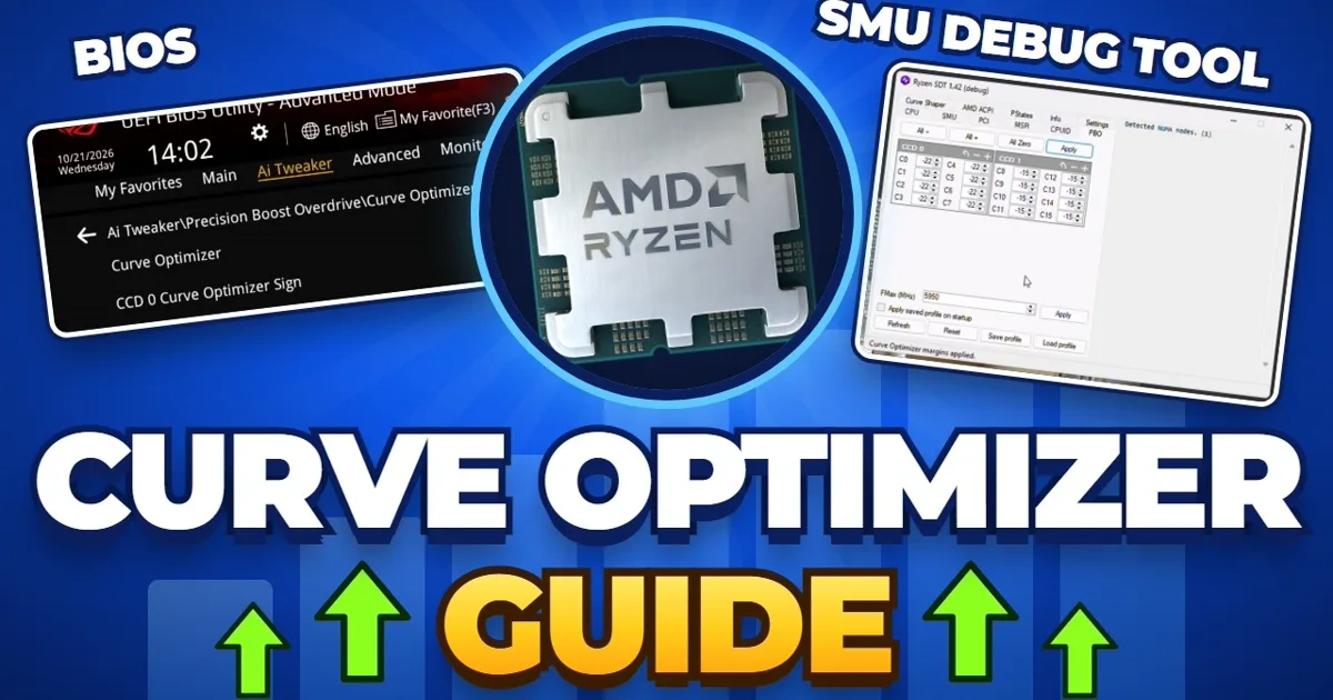 Ryzen Curve Optimizer guide: ASUS BIOS Curve Optimizer menu and SMU Debug Tool per-CCD offsets