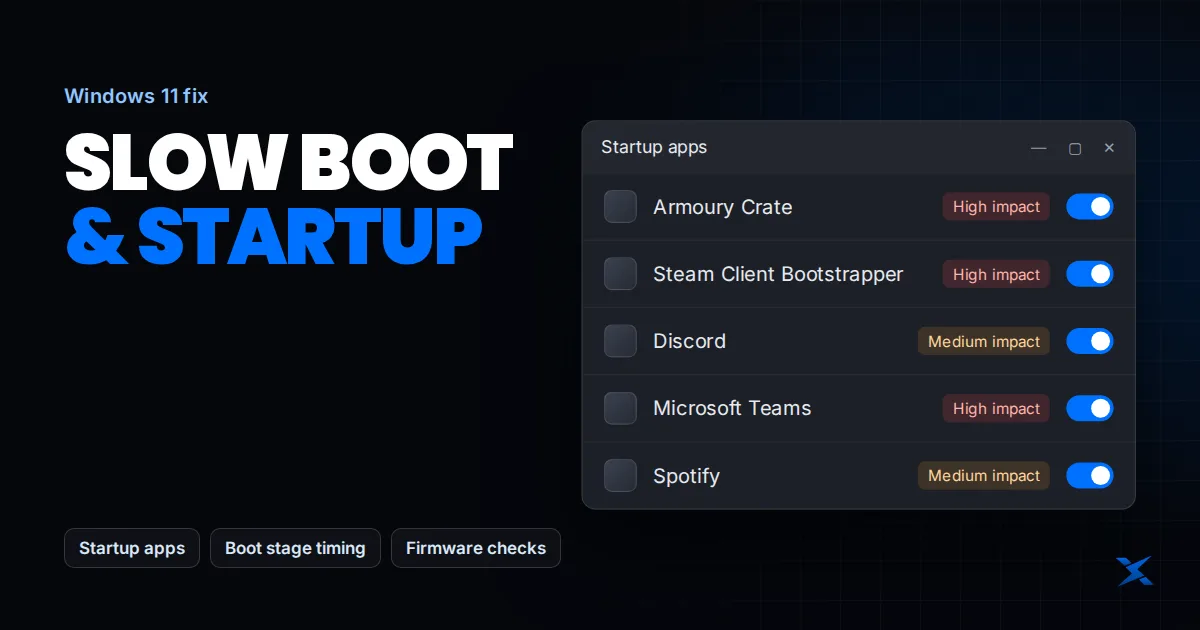 Windows startup apps list with high-impact apps