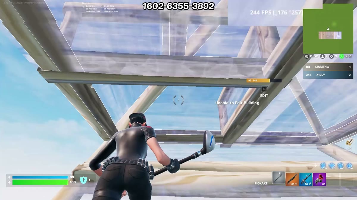 Stock Fortnite creative 1v1 performance on Ryzen 5 3600 and GTX 1650 before optimization