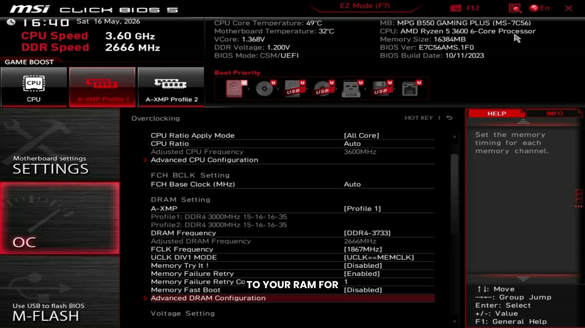 Ryzen 5 3600 BIOS memory tuning at 3733 MT/s
